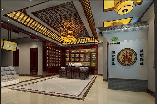 新蔡古朴典雅的中式茶叶店大堂设计效果图